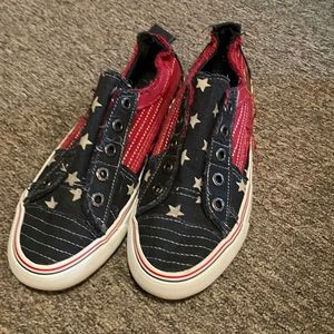 Sneakers. Worn once. Red White Blue with stars